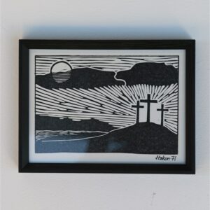 1971 Hakon Lund Jensen, Denmark, linoprint in orginal frame