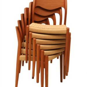 Set of 6 J.L. Møllers Møbelfabrik / Niels Otto Møller "# 71" teak / papercord chair