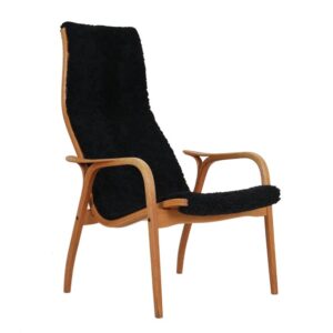Neu bezogener "Lamino" Sessel  von Yngve Ekström für Swedese / Schaffell / schwarz / Eiche /Mid Century Modern Design