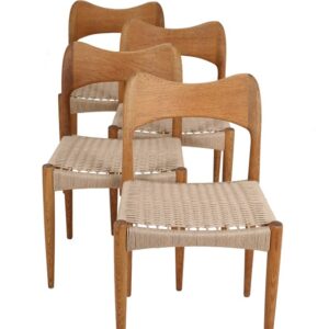4er-Set neu geflochtene Papercord/Eiche-Stühle von Arne Hovmand Olsen für Mogens Kold / 60er
