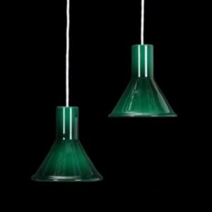 2er-Set Holmegaard / Michael Bang “Mini P&T” Hängeleuchten / mundgeblasenes Glas / grün / 70er-Jahre