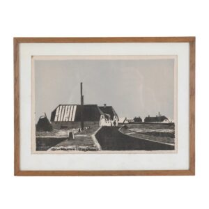 Seltener Mid Century Holzdruck von Erling Juhl in originalem Eichenholzrahmen / 50er-Jahre / Dänemark