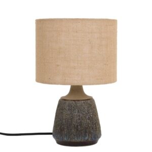 Seltene handgearbeitete Søholm Keramik-Tischleuchte mit Jute Lampenschirm / Mid Century Danish Modern Design / 60er / 70er-Jahre