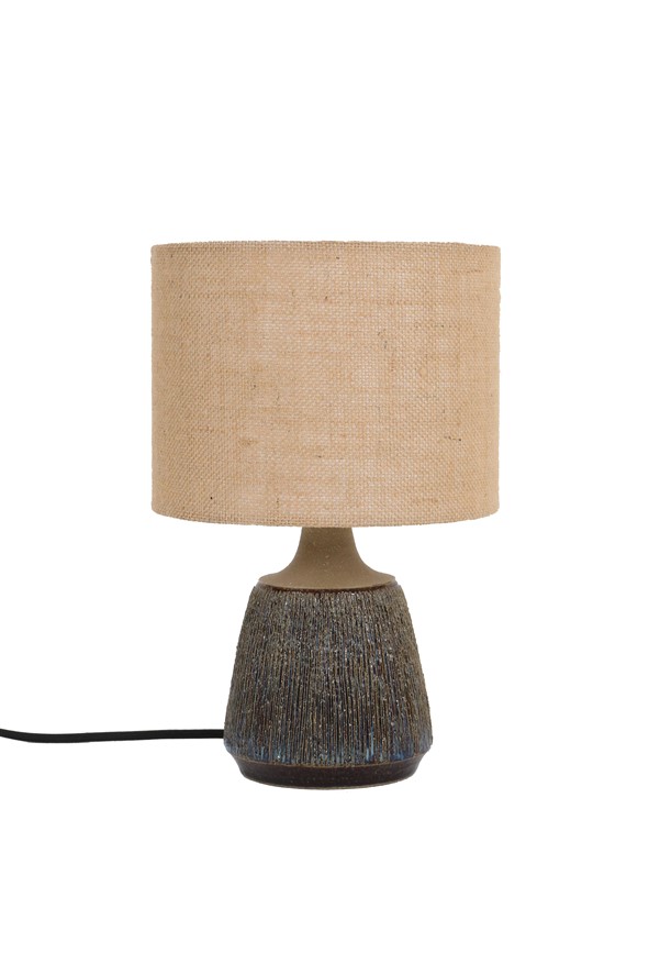 Seltene handgearbeitete Søholm Keramik-Tischleuchte mit Jute Lampenschirm / Mid Century Danish Modern Design / 60er / 70er-Jahre