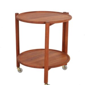 Round, foldable mid-century teak serving cart / attributed to Jens Quistgaard / “Lazy Susan” / Danish Modern Design / 1960s / 1970s