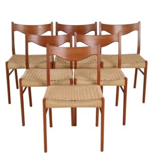 Set of 6 Glyngøre / Arne Wahl Iversen “GS 60” Chairs / Teak / Paper cord / 1960s / 1970s