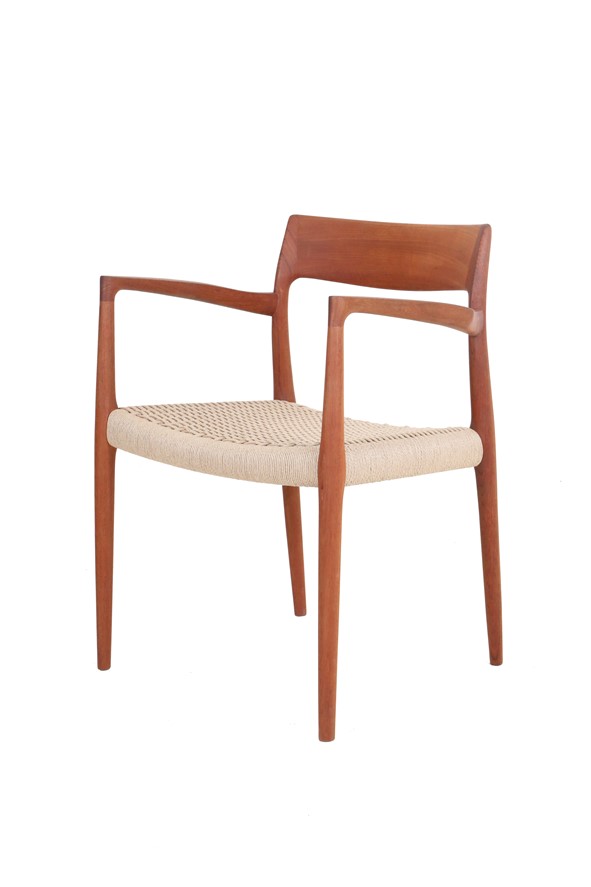 Armlehnstuhl „# 57“ von Niels Otto Møller / Teak / Papercord / voll restauriert / 60er / 70er / Danish Modern Design