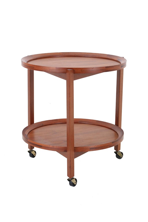 Mid Century Sika Møbler Tripod-Teak-Servierwagen mit runden Auflagen / 60er / 70er-Jahre / Danish Modern Design