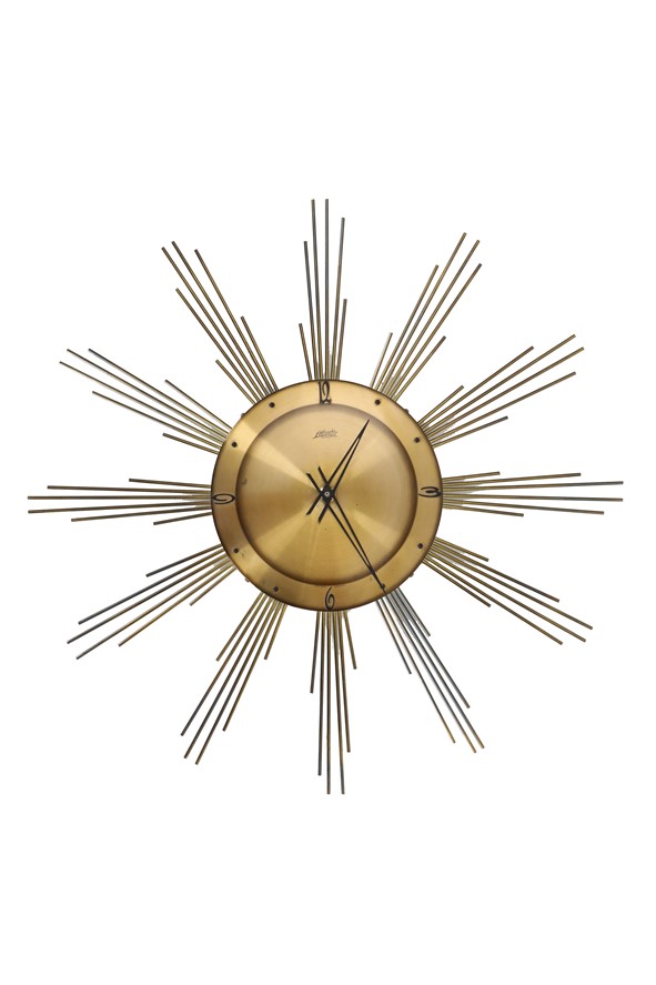 Große Atlanta Electric „Sunburst“ Clock / Mid Century / Wanduhr / Messing / 60er-Jahre