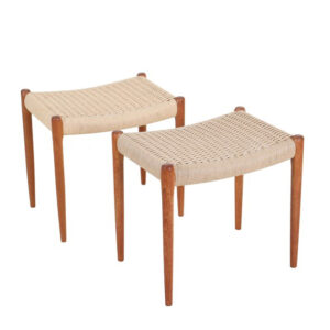 “80 A” Stool / Footrest by Niels Otto Møller / Teak / Paper cord / Fully restored / 1960s / 1970s / Danish Modern Design