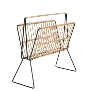 Mid Century Zeitungsständer / Rattan / Metall / 60er-Jahre / schwarz