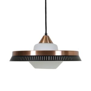 Mid Century Hängeleuchte / 60er-Jahre / Kupfer / Opalglas / Bent Karlby (Lyfa) zugeschrieben / Danish Modern Design