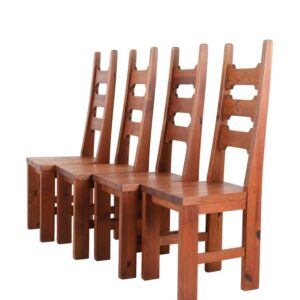 Set of 4 pinewood chairs by Sven Larsson / 1970s / Brutalism / Postmodern Design